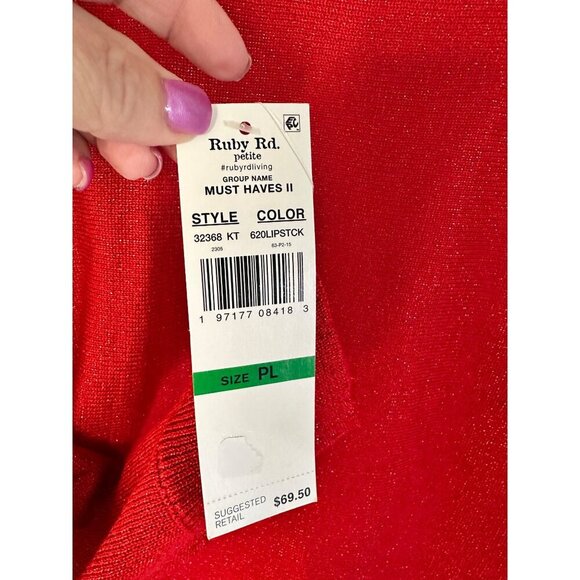 Ruby Rd. Petite Large New Red Cowl Neck Sweater Rhinestone Accents Long Sleeve - Picture 6 of 9